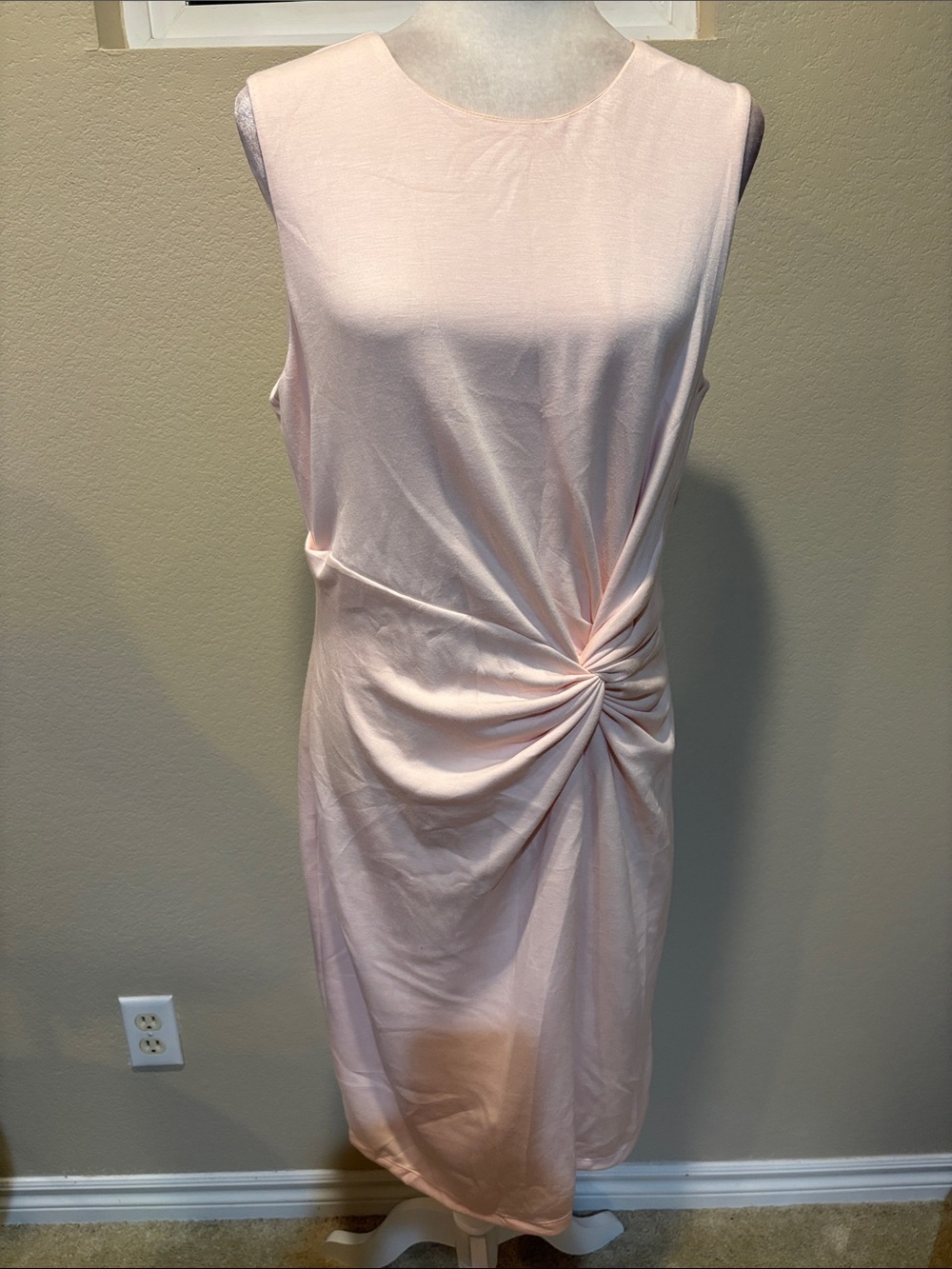 DKNY Blush Pink Sleeveless Twist-Detail Midi Dress-Size 12